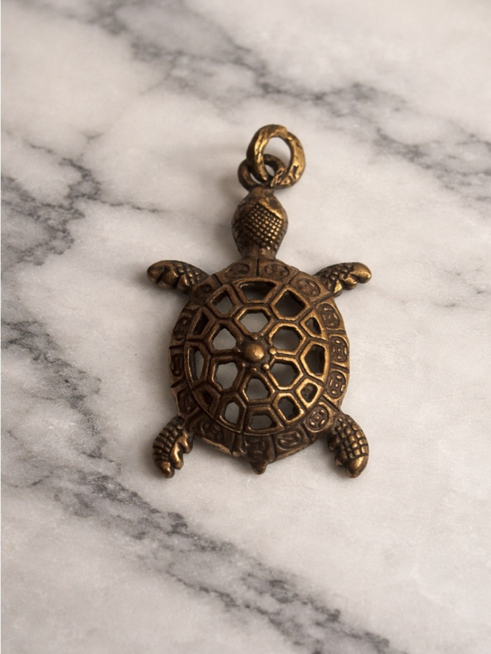 Vintage Turtle Pendant Charm Bronze Tone Openwork Sea Turtle Necklace Charm